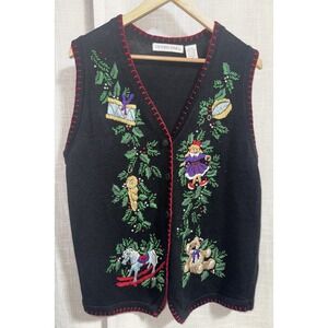 Vintage Victoria Jones Women's M Christmas Embroidered Beaded Sweater Vest